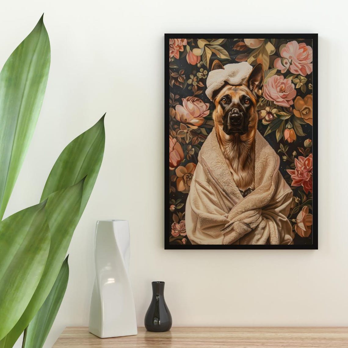Belgian Malinois In Bathrobe Spa Day Portrait Funny Dog Wall Poster - Image 2