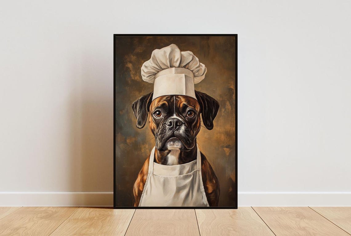 Boxer Dog Chef Portrait Poster Funny Kitchen Wall Decor Pet Lover Gift