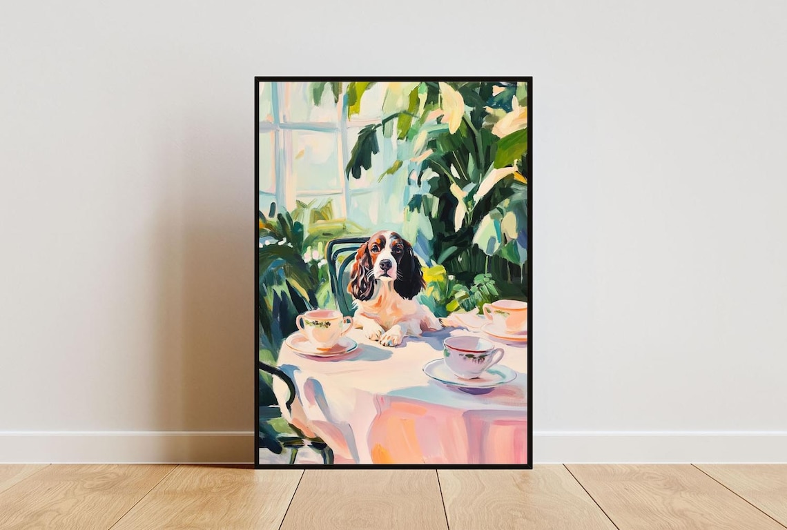 Retro English Springer Spaniel Oil Painting Poster