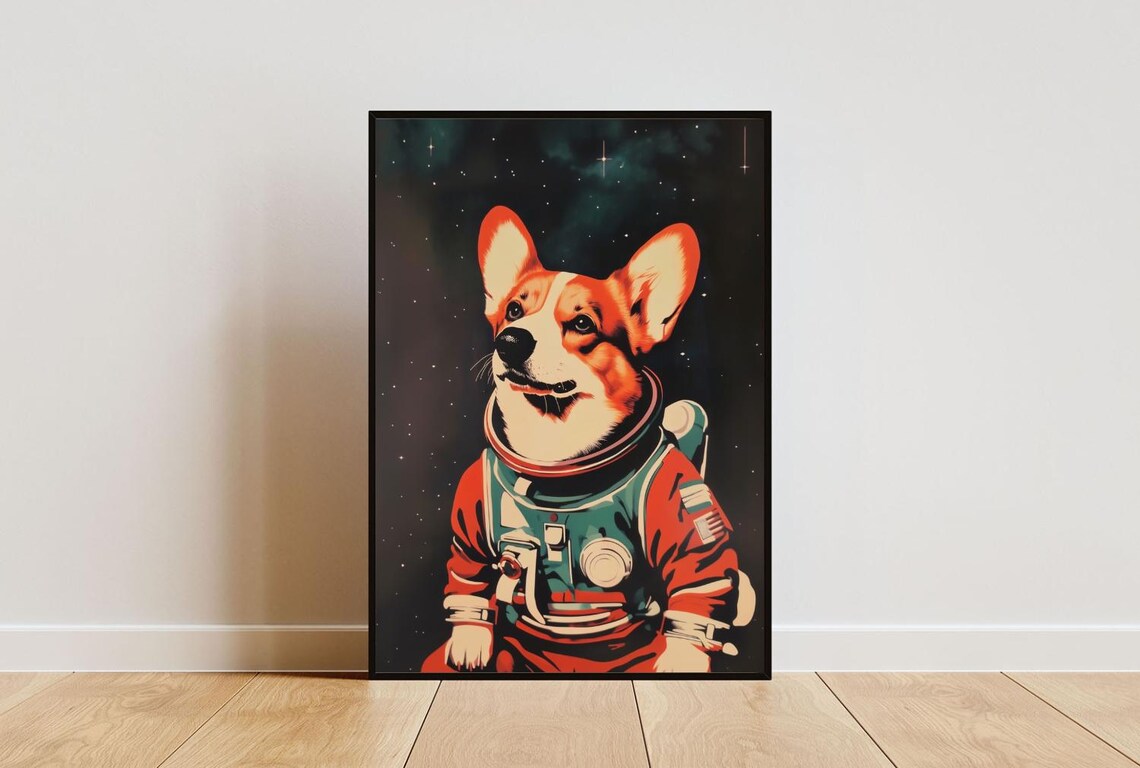 Cardigan Welsh Corgi Astronaut Retro Space Art Print