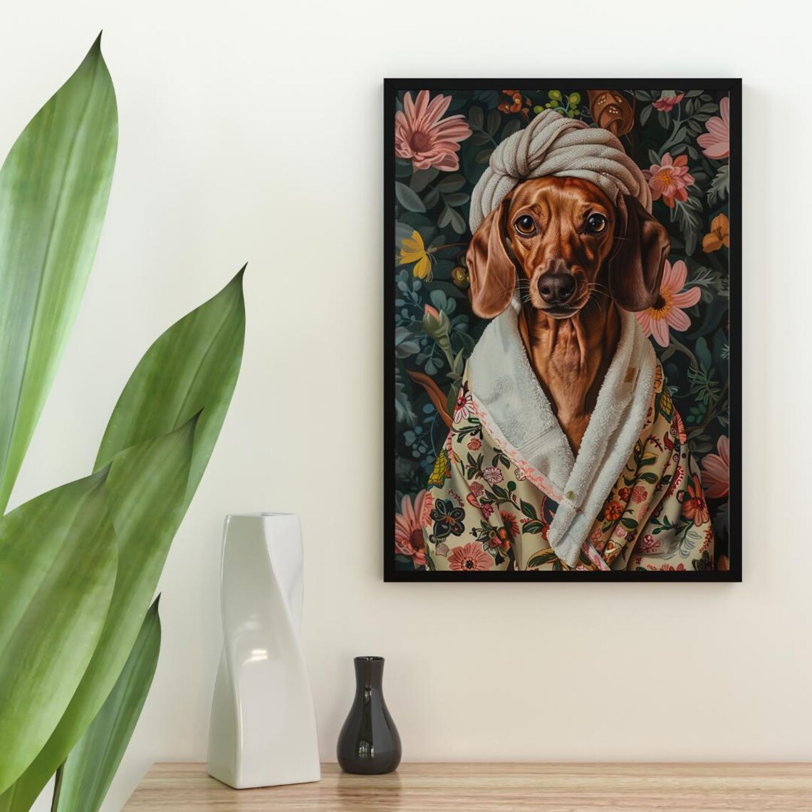 Dachshund In Bathrobe Bathroom Dog Poster Print - Image 2
