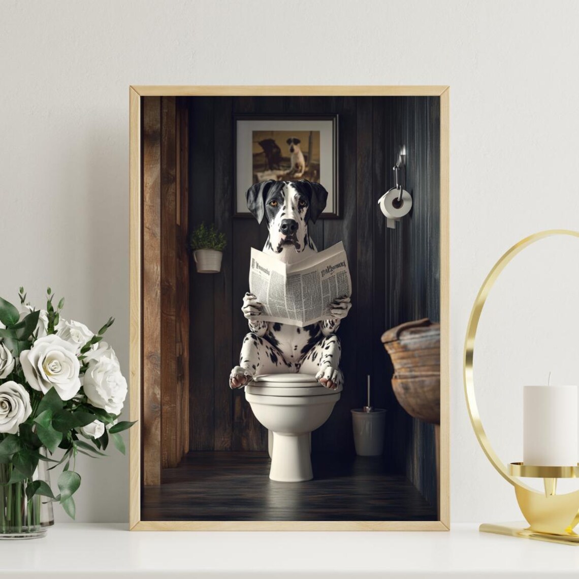 Great Dane On Toilet Poster Dog Poster Great Dane Bathroom Print Dog Toilet Wall Art Great Dane Portrait Dog Bathroom Poster Dog Print - Image 3