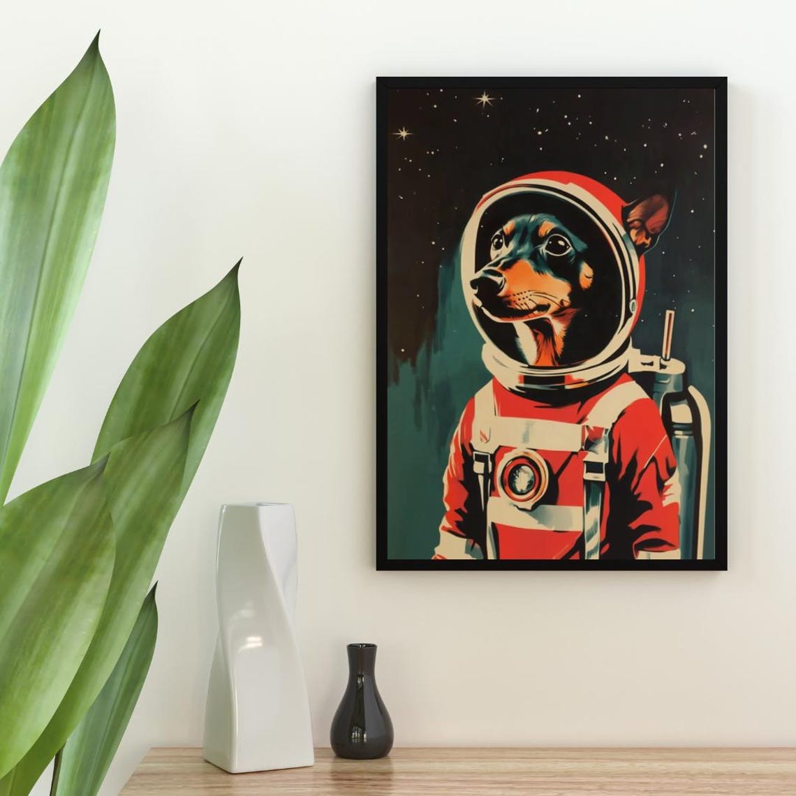 Miniature Pinscher Astronaut Bubble Helmet Stars Tiny Dog Space Poster - Image 2
