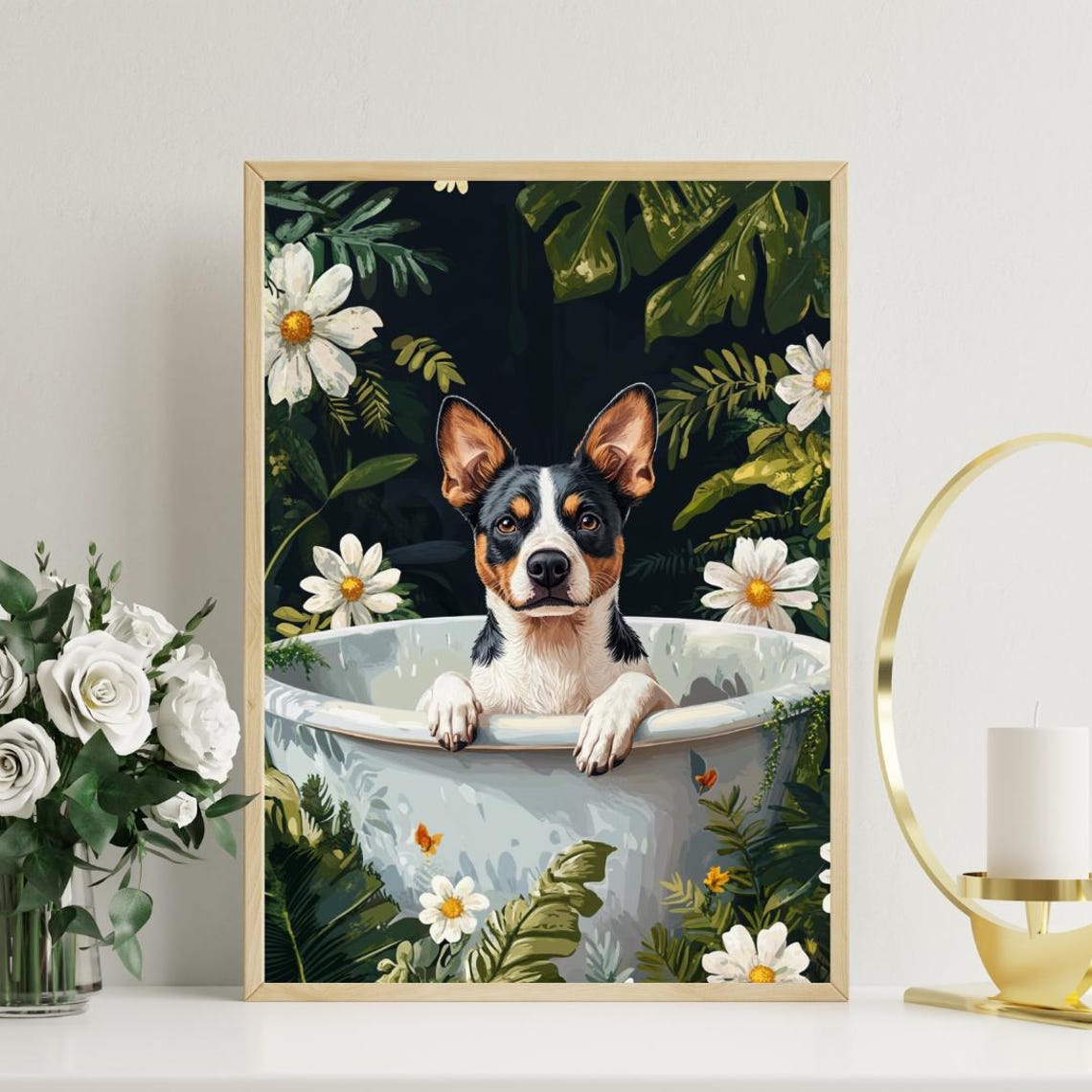 Australian Cattle Dog Bath Time Among Daisies Cute Dog Poster - Image 3