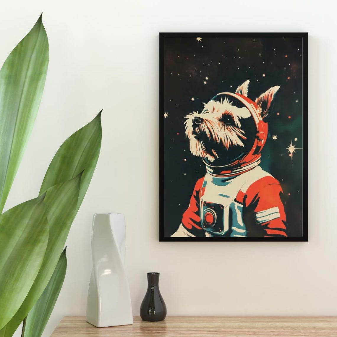 Westie Dog Astronaut Vintage Retro Starry Space Portrait Poster - Image 2