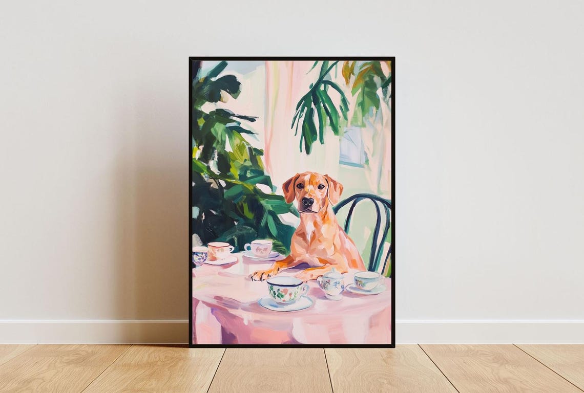 Rhodesian Ridgeback Dog Garden Tea Party Pastel Painting Poster