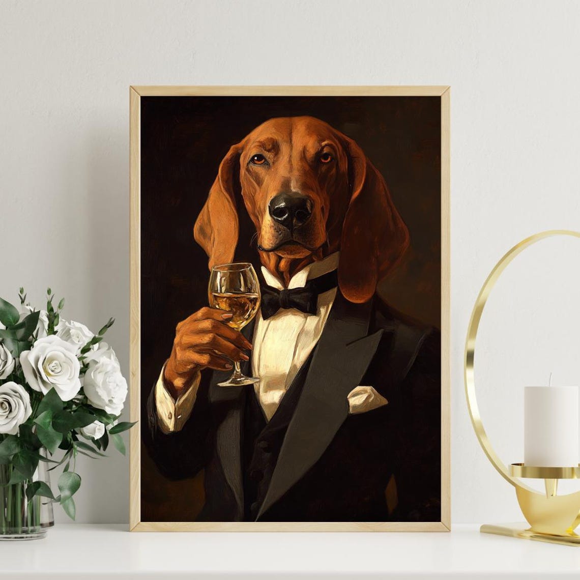 Bloodhound In Tuxedo Poster Pet Poster Bloodhound In Suit Print Bloodhound Portrait Dog Living Room Poster Funny Bloodhound Art Pet - Image 3