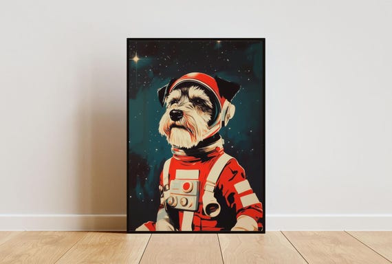 Miniature Schnauzer Astronaut Poster Miniature Schnauzer Retro Print Miniature Schnauzer Portrait Funny Dog Poster Andy Warhol Style Art