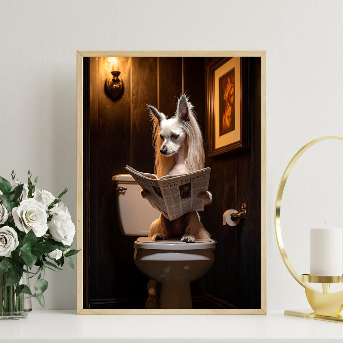 Chinese Crested Dog On Toilet Poster Dog Poster Chinese Crested Bathroom Print Dog Toilet Chinese Crested Portrait Dog Bathroom Poster - Image 3