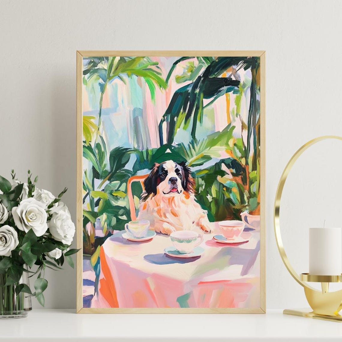 Saint Bernard Cafe Afternoon Tea Party Funny Gentle Dog Poster - Image 3