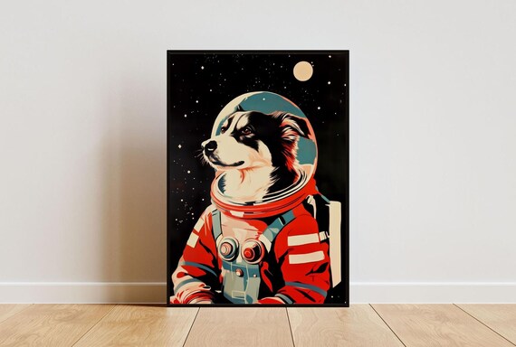 Australian Shepherd Astronaut Retro Space Dog Poster Gift Idea