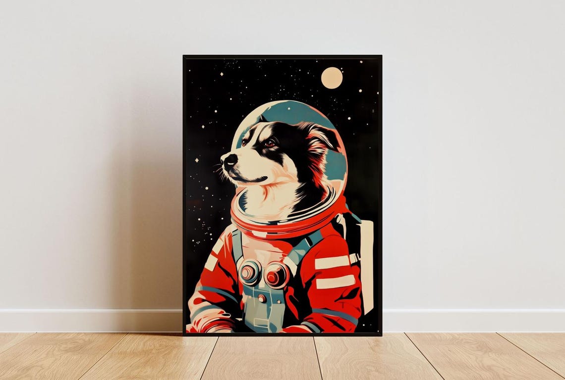 Australian Shepherd Astronaut Retro Space Dog Poster Gift Idea
