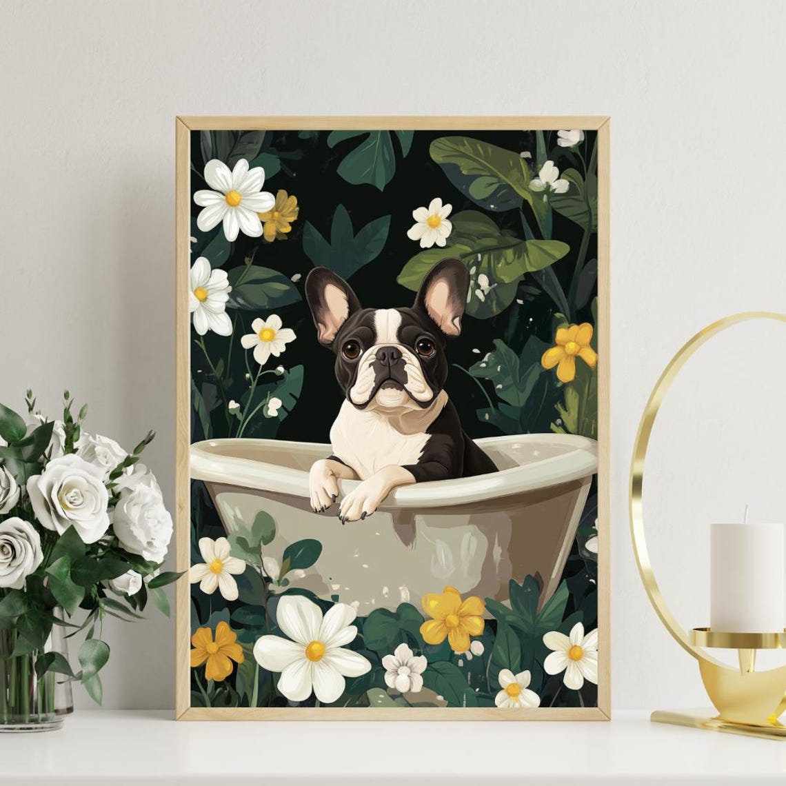 French Bulldog In Bathtub Poster Funny Dog Poster French Bulldog Bathroom Print Frenchie Bath Poster Pet Poster Dog Bathroom Poster - Image 3