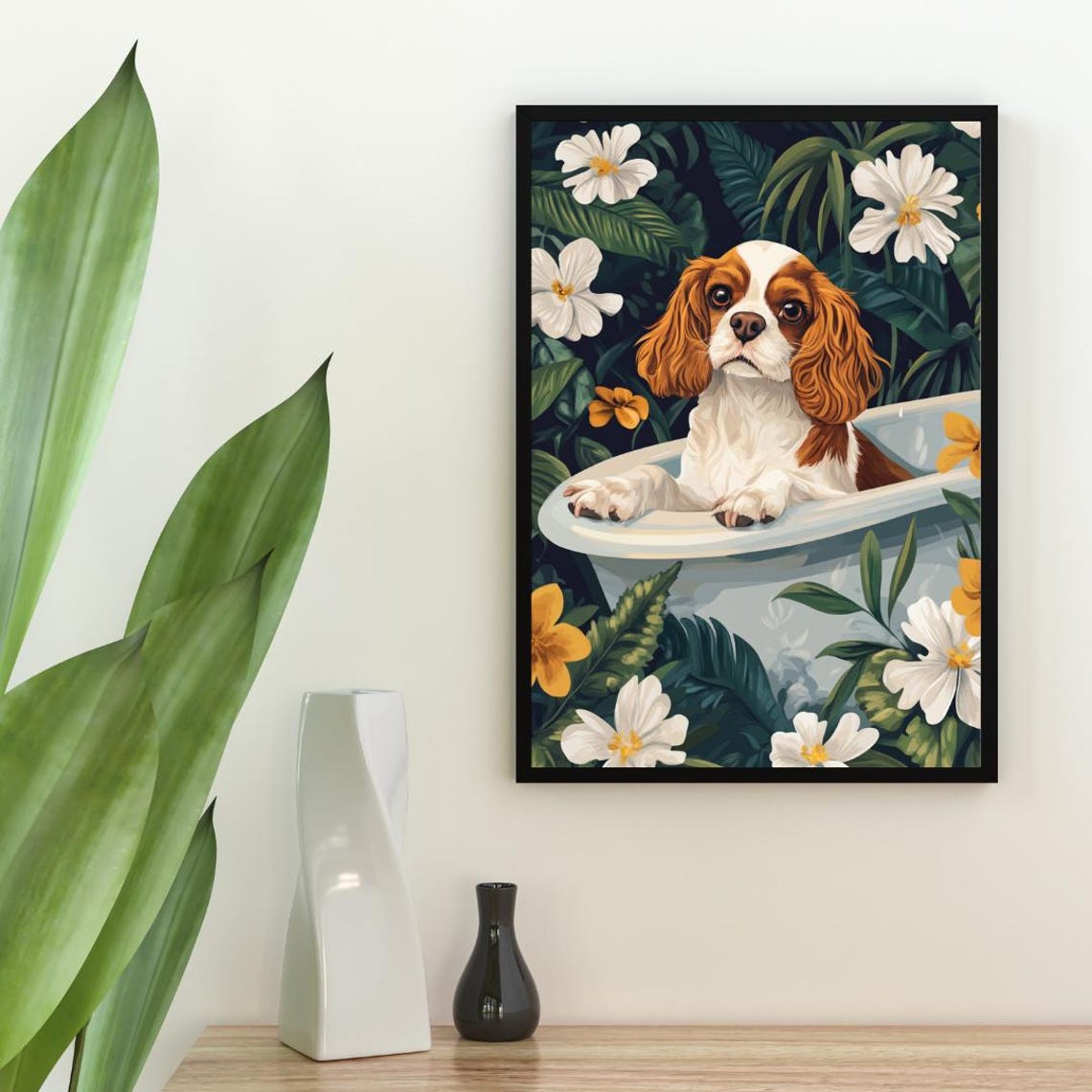 Cavalier King Charles Spaniel In Bathtub Poster Funny Dog Poster King Charles Spaniel Bathroom Print King Charles Spaniel Bath Poster - Image 2