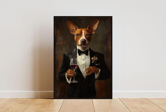 Basenji In Tuxedo Poster Pet Poster Basenji In Suit Print Basenji Portrait Dog Living Room Poster Funny Basenji Print Basenji Poster