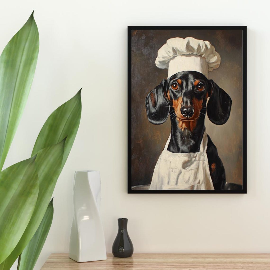 Black Tan Dachshund Chef Dog Portrait Pet Kitchen Art Poster - Image 2