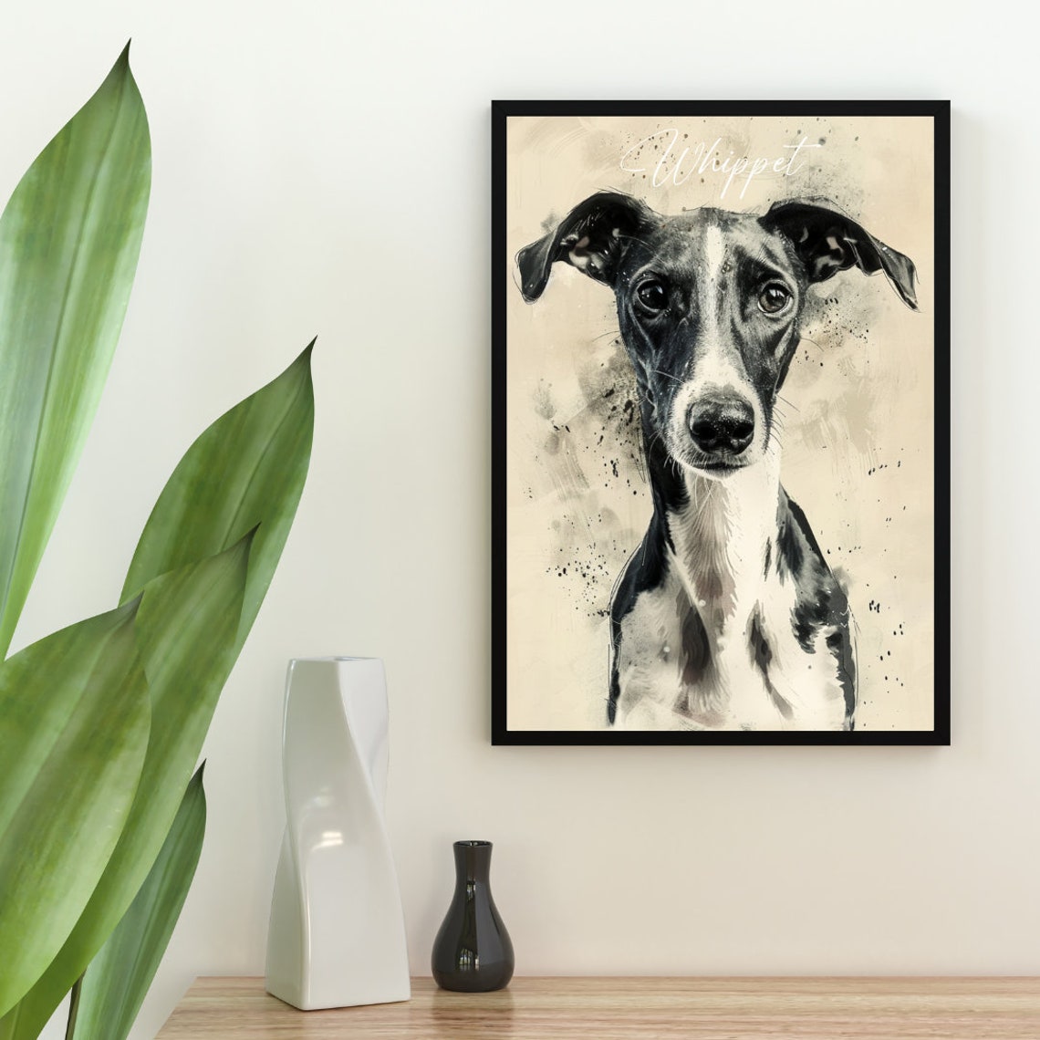 Whippet Watercolor Dog Breed Portrait Poster Script Name Detail - Image 2