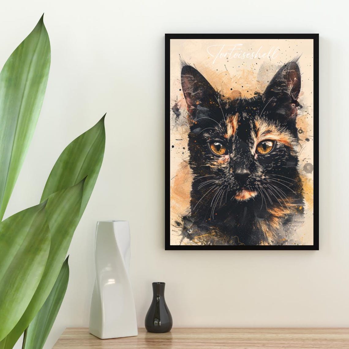 Tortoiseshell Cat Watercolor Portrait Elegant Fine Art Poster - Image 2