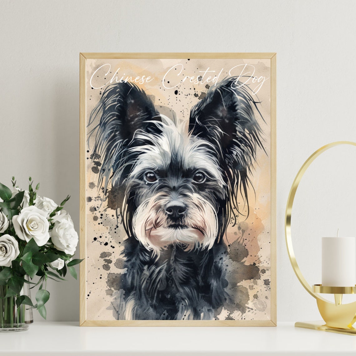 Chinese Crested Dog Watercolor Portrait Poster for Dog Lovers Decor - Image 3