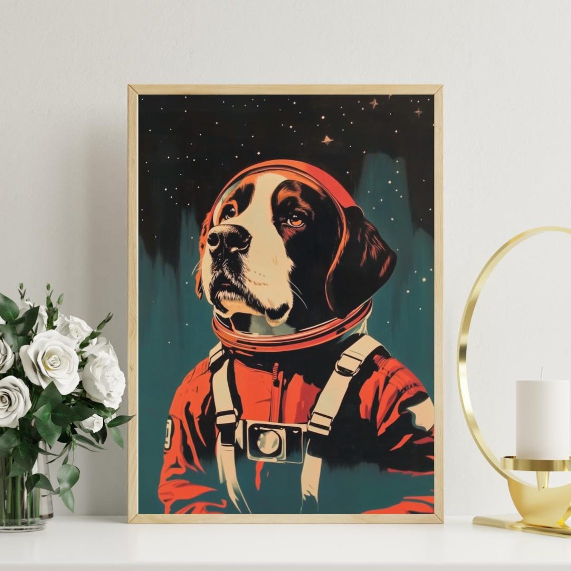 Beagle Astronaut Starry Night Vintage Retro Space Portrait Poster - Image 3