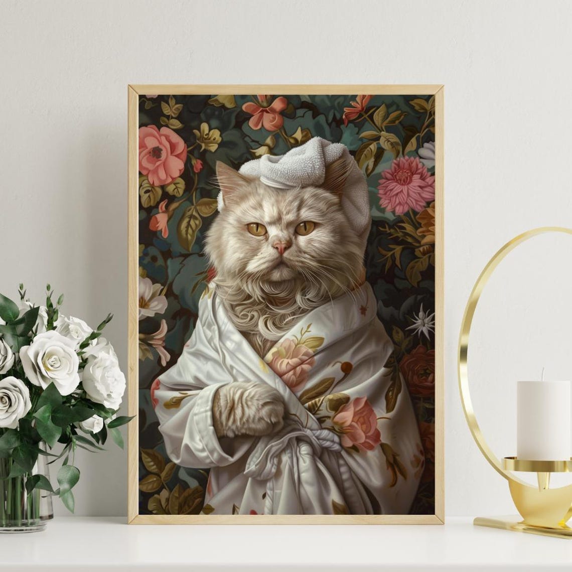 Selkirk Rex In Bathrobe Spa Day Portrait Funny Fluffy Cat Poster - Image 3