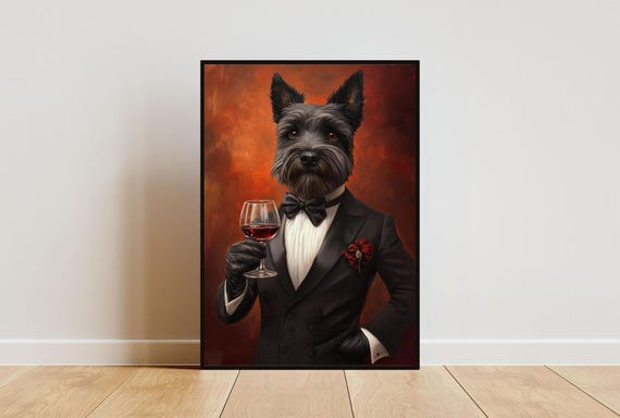 Scottish Terrier In Tuxedo Poster Pet Poster Scottish Terrier In Suit Print Scottish Terrier Portrait Funny Scottish Terrier Art Pet