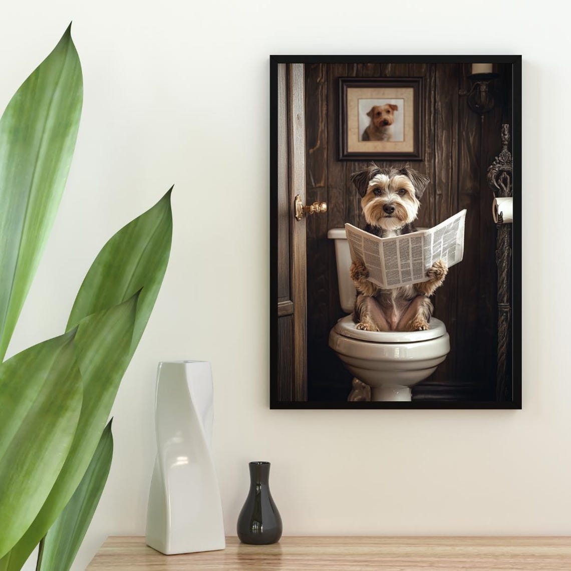 Wirehaired Pointing Griffon On Toilet Reading Newspaper Poster - Image 2
