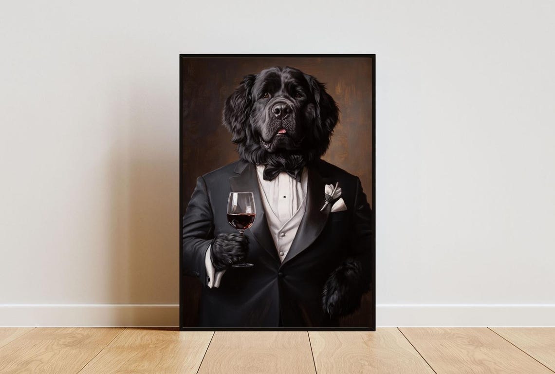 Newfoundland In Tuxedo Poster Pet Poster Newfoundland In Suit Print Dog Wall Art Newfoundland Portrait Dog Funny Newfoundland Art Pet