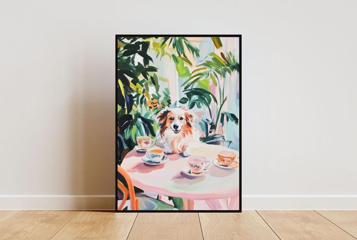 Retro Collie Poster Collie Oil Painting Vintage Collie Poster Dog Dining Room Wall Art Retro Dog Poster Pet Poster Collie Wall Art