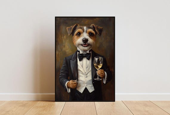Russell Terrier In Tuxedo Poster Pet Russell Terrier In Suit Print Russell Terrier Portrait Dog Poster Funny Russell Terrier Print