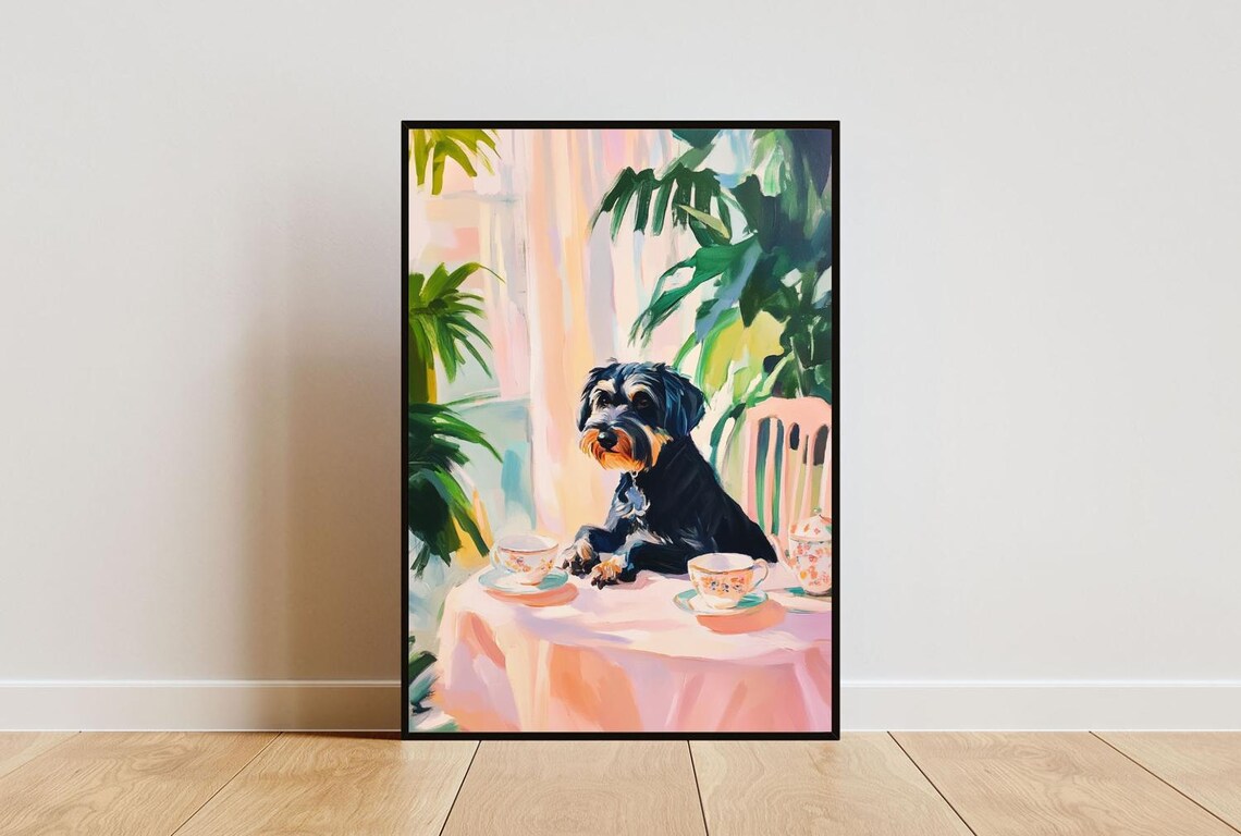 Retro Giant Schnauzer Oil Painting, Vintage Poster