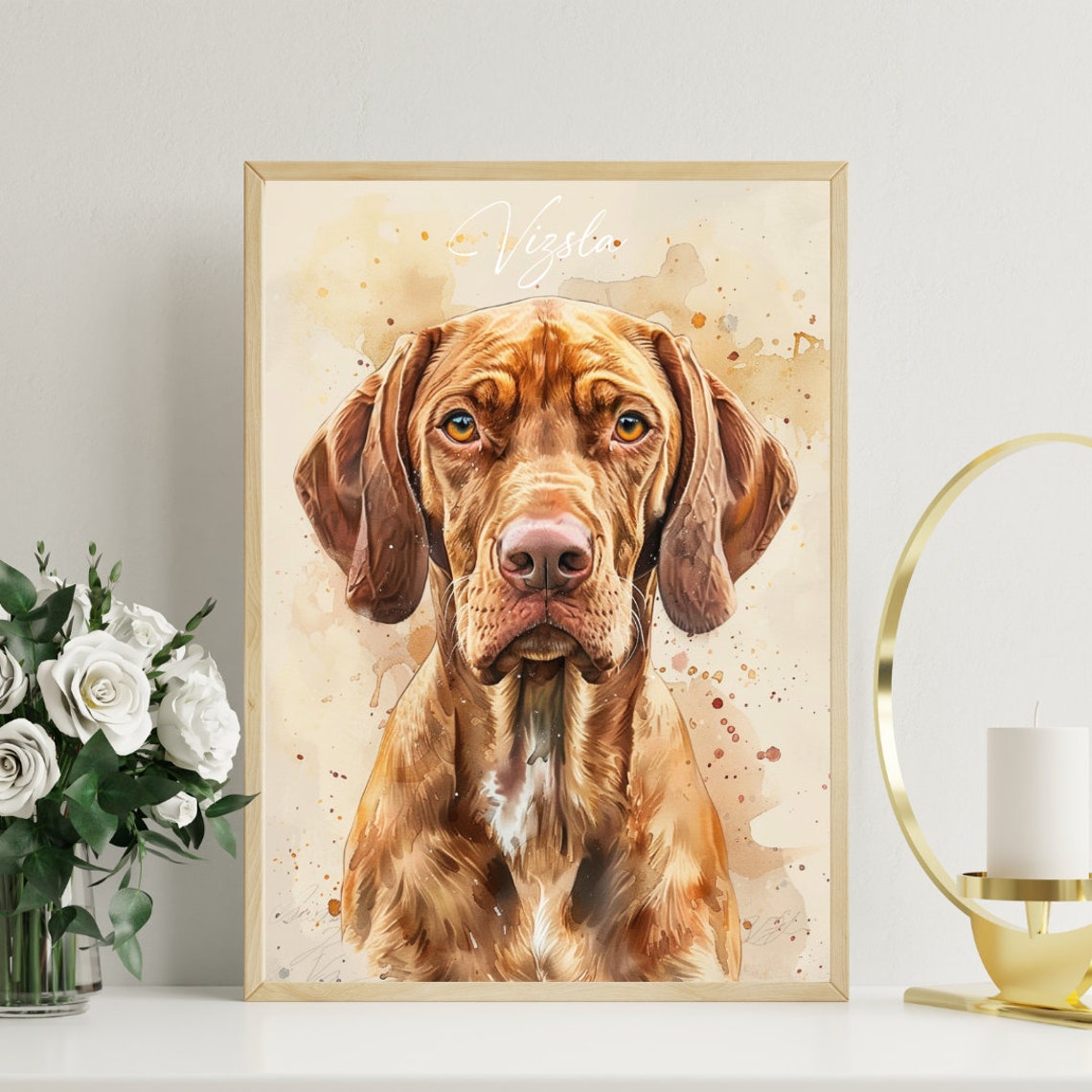 Vizsla Poster Dog Poster Vizsla Print Dog Wall Art Personalised Dog Photo Vizsla Watercolour Pet Portrait Dog Print Pet Portrait - Image 3