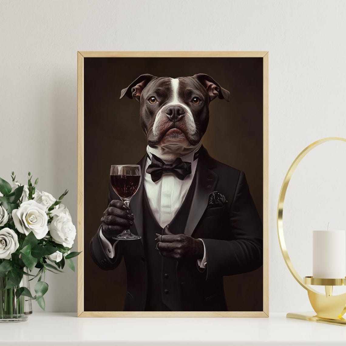 Staffordshire Bull Terrier In Tuxedo Poster Pet Poster Staffy In Suit Print Staffy Portrait Dog Living Room Poster Funny Staffy Art - Image 3