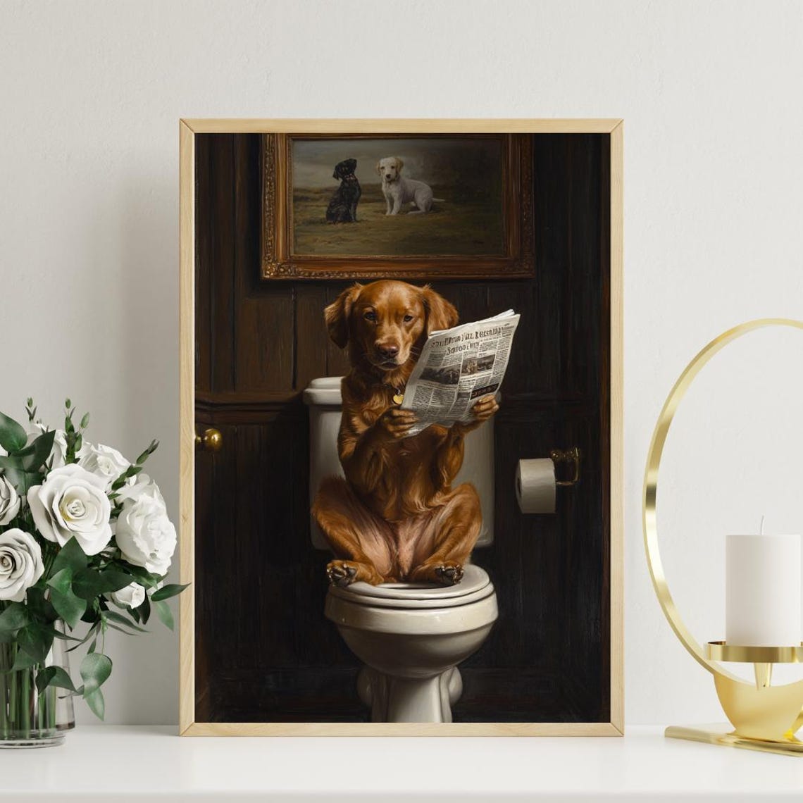 Chesapeake Bay Retriever On Toilet Reading Newspaper Bathroom Poster - Image 3