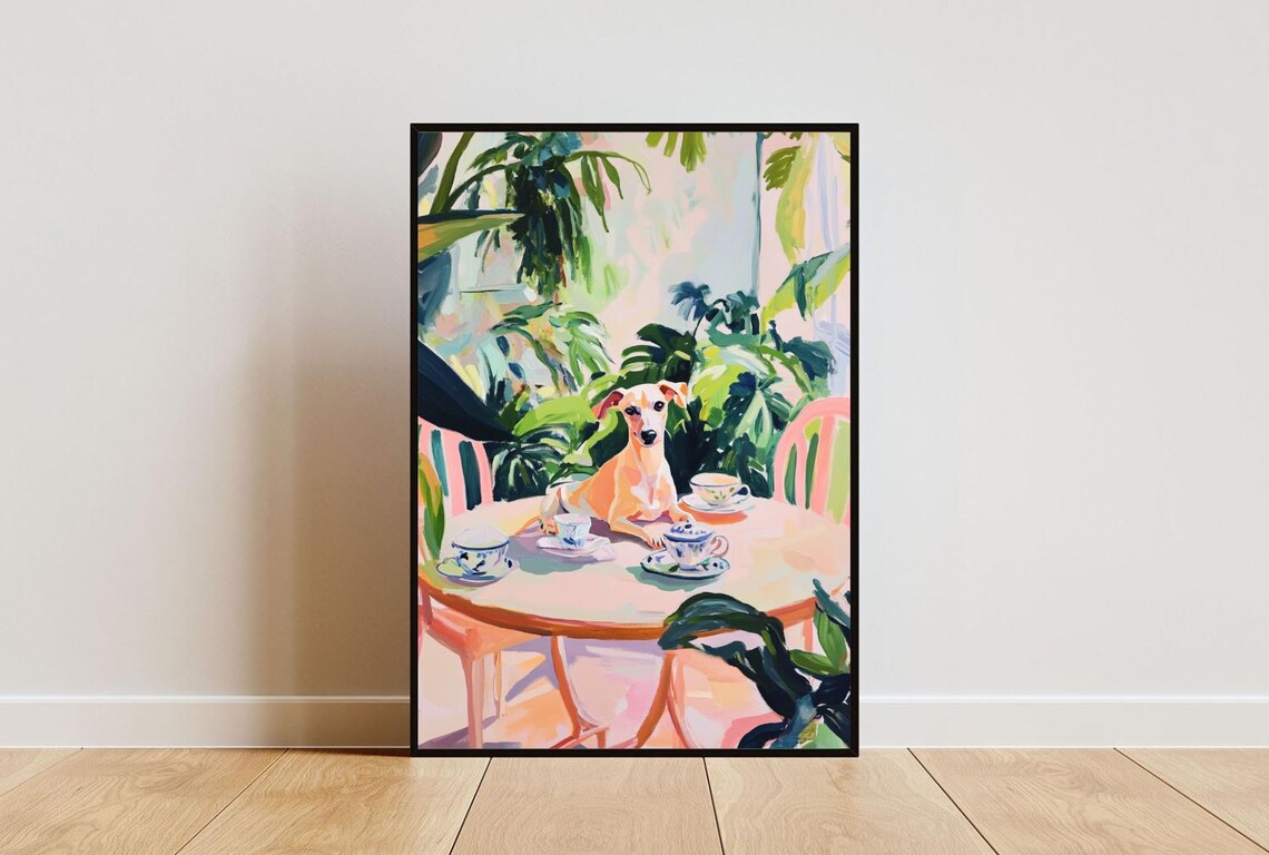 Retro Italian Greyhound Poster Greyhound Oil Painting Vintage Greyhound Poster Dog Dining Room Wall Art Retro Dog Poster Pet Poster