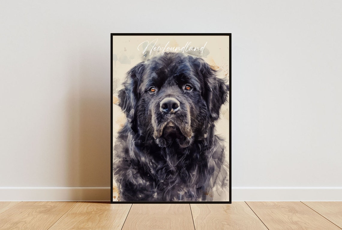 Newfoundland Poster Dog Poster Newfoundland Print Dog Wall Art Personalised Dog Photo Dog Newfoundland Watercolour Pet Portrait Dog