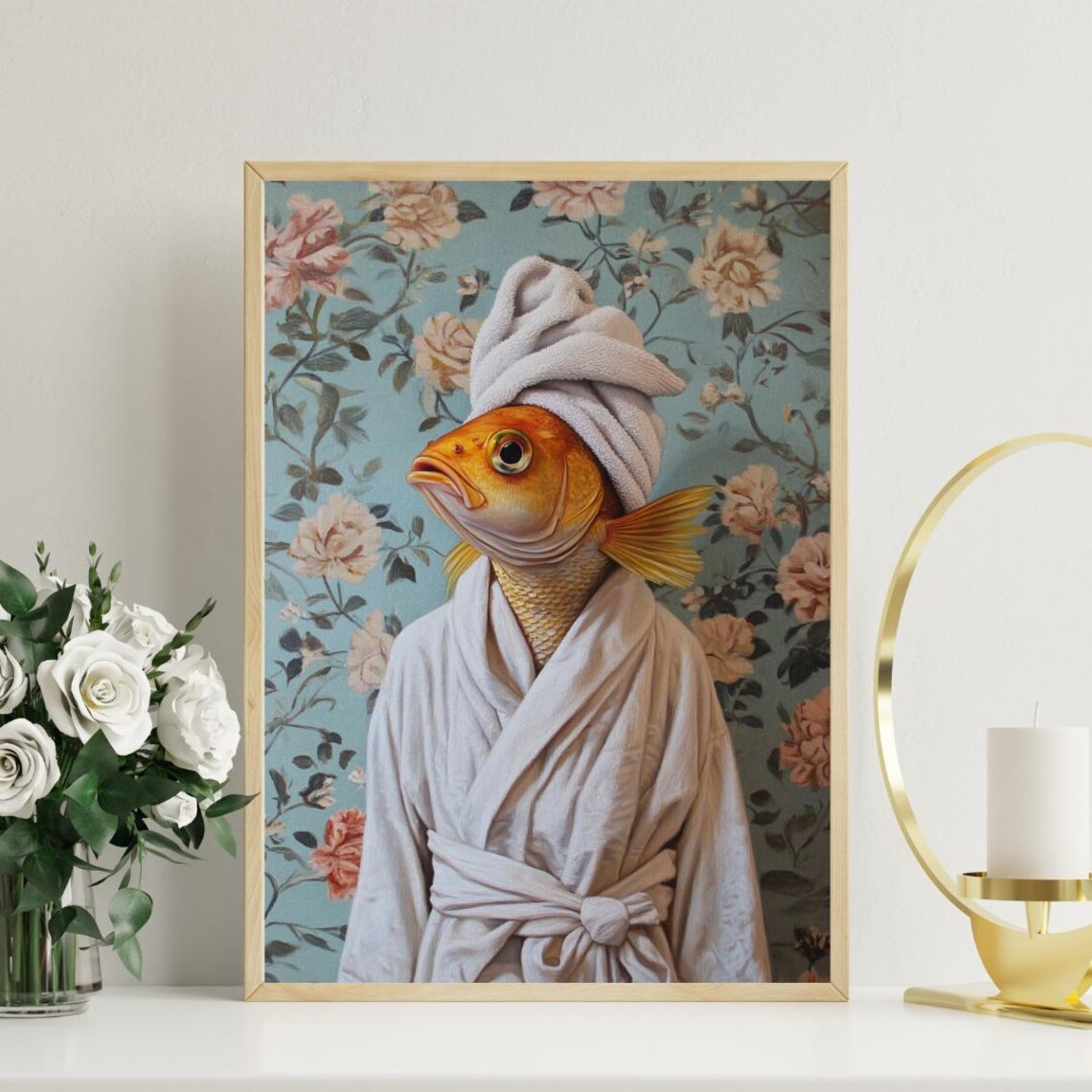 Goldfish In White Bathrobe With Towel Turban Funny Animal Poster - Image 3