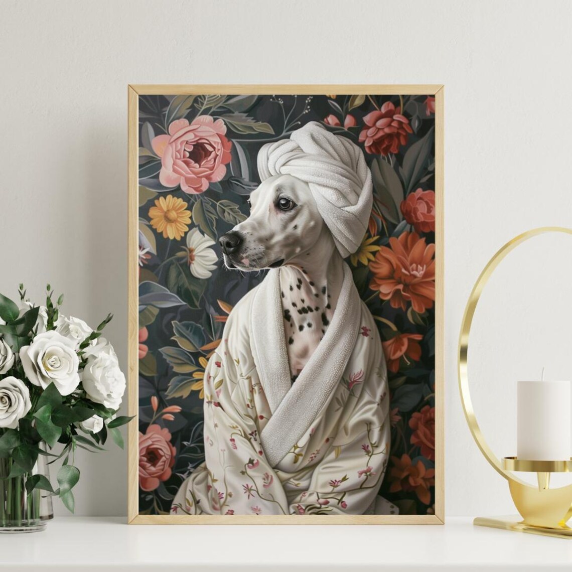 Dalmatian In Bathrobe Dog Bathroom Art Print - Image 3
