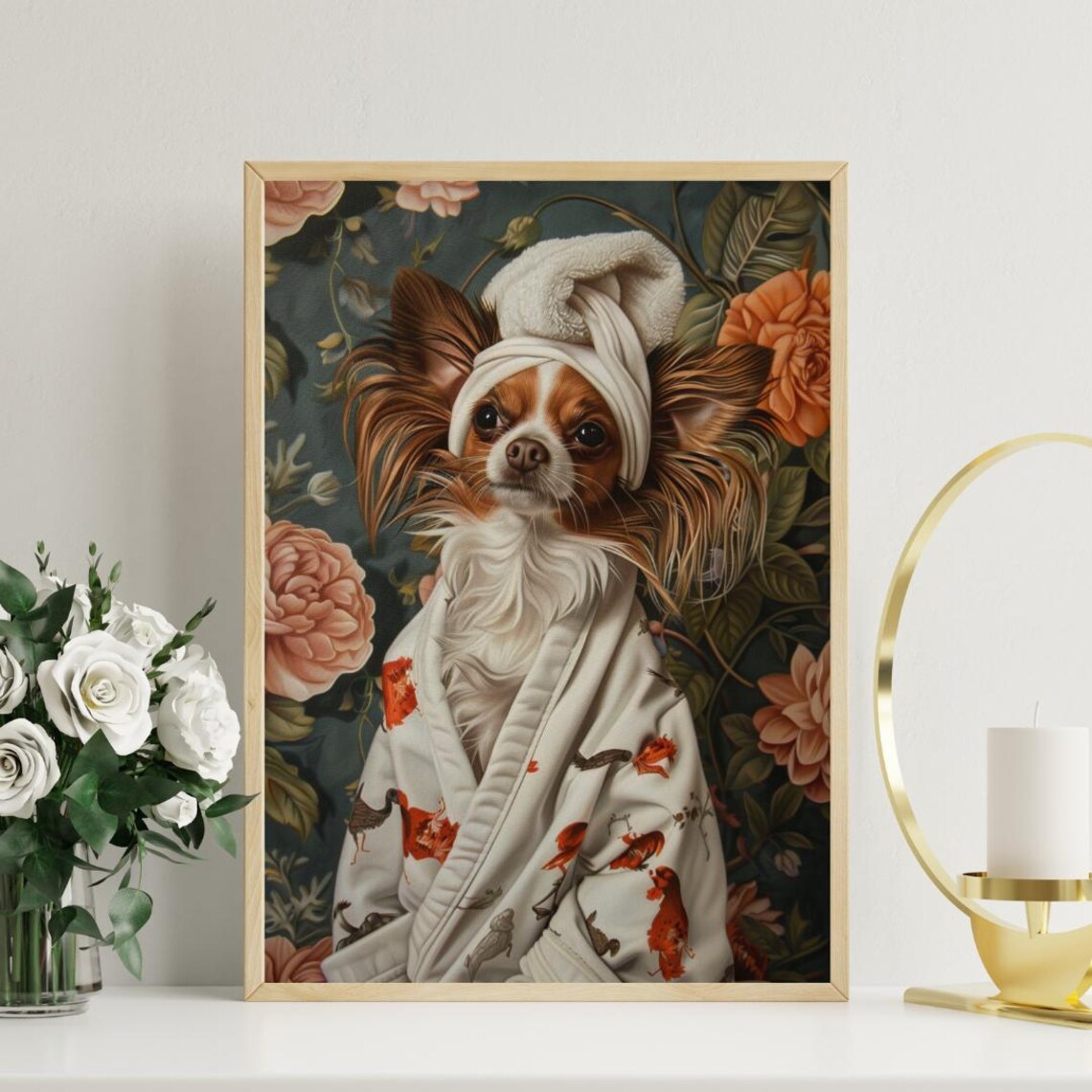 Papillon In Bathrobe Poster, Dog Bathroom Art Print - Image 3