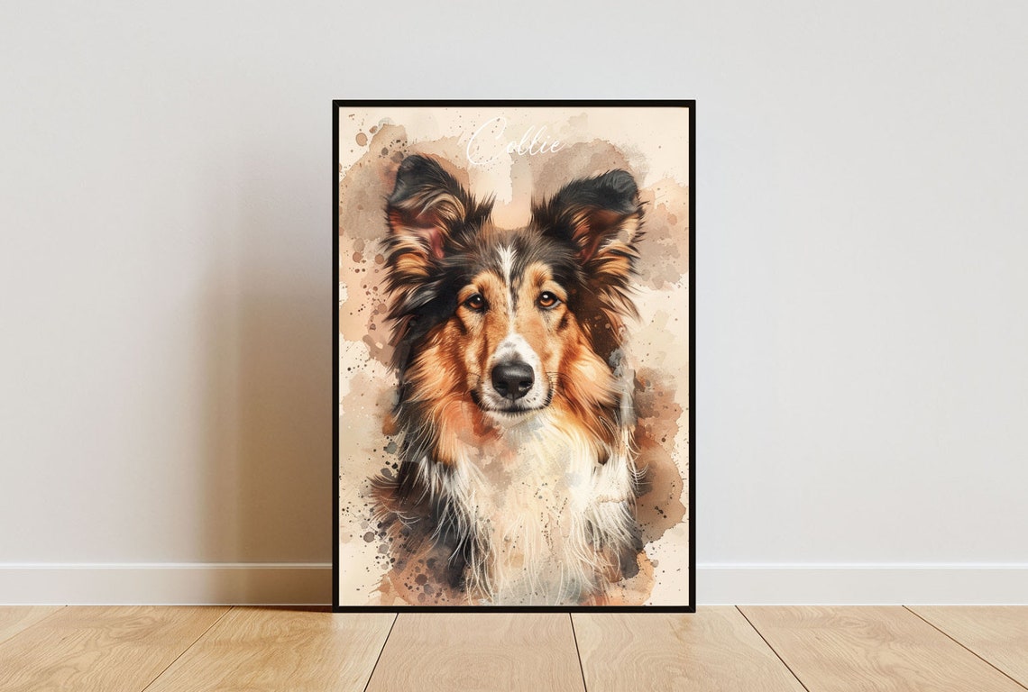Collie Dog Watercolor Portrait Rough Collie Breed Art Poster