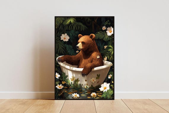 Bear In Bathtub Poster Funny Animal Poster Bear Bathroom Print Bear Bath Poster Animal Bathroom Wall Art Animal Print Bear Poster