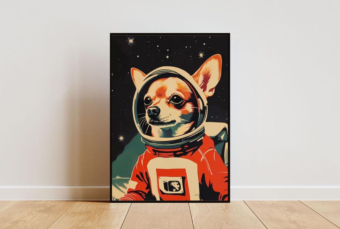 Chihuahua Astronaut Poster Chihuahua Retro Print Chihuahua Portrait Dog Retro Space Poster Funny Dog Poster Andy Warhol Poster Vintage
