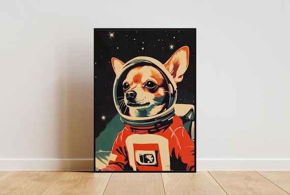 Chihuahua Astronaut Retro Space Dog Pop Art Portrait Poster Gift