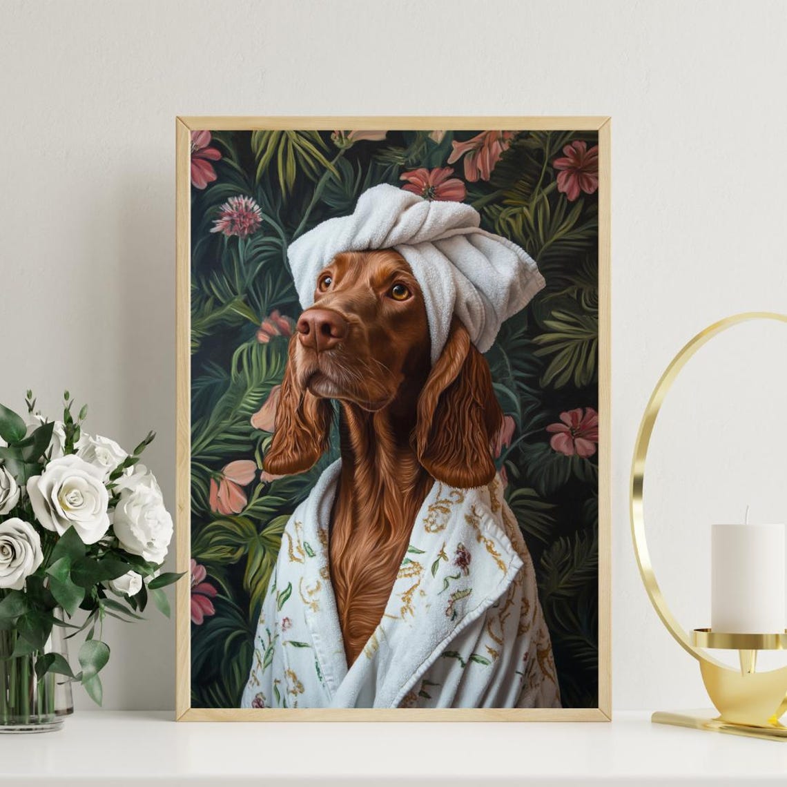 Irish Setter In Bathrobe Spa Day Portrait Funny Red Dog Wall Poster - Image 3