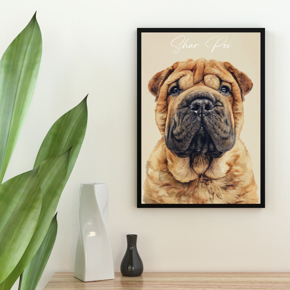Shar Pei Poster Dog Poster Chinese Shar Pei Print Dog Wall Art Personalised Dog Photo Shar Pei Watercolour Pet Dog Portrait - Image 2