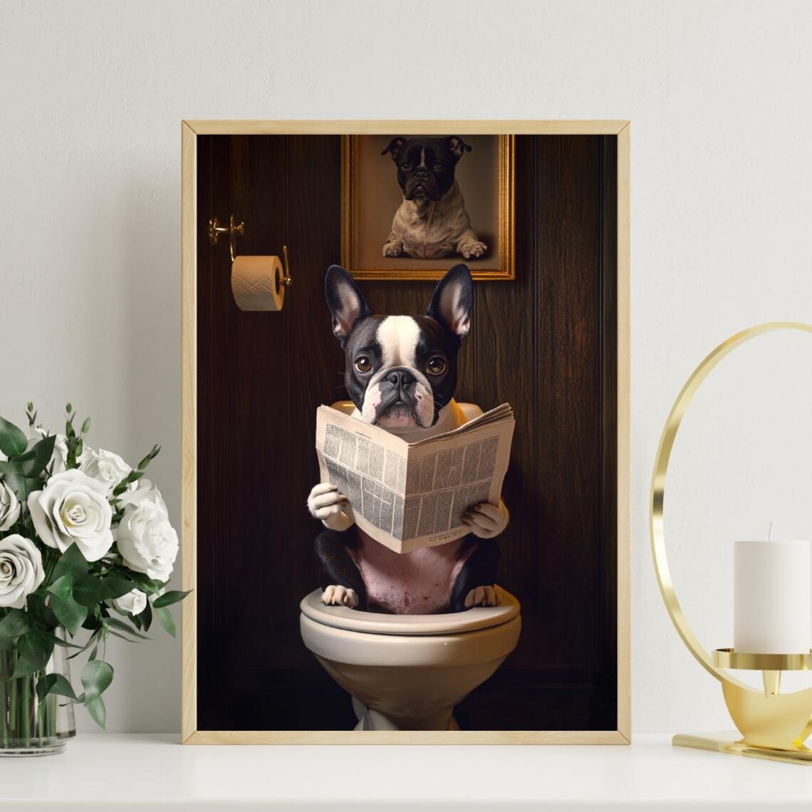 Boston Terrier Bathroom Wall Art, Dog Portrait Poster - Image 3