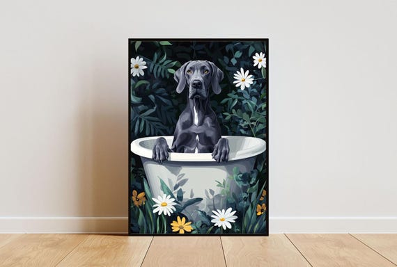 Great Dane In Bathtub Poster Funny Dog Poster Great Dane Bathroom Print Great Dane Bath Poster Pet Poster Dog Bathroom Wall Art