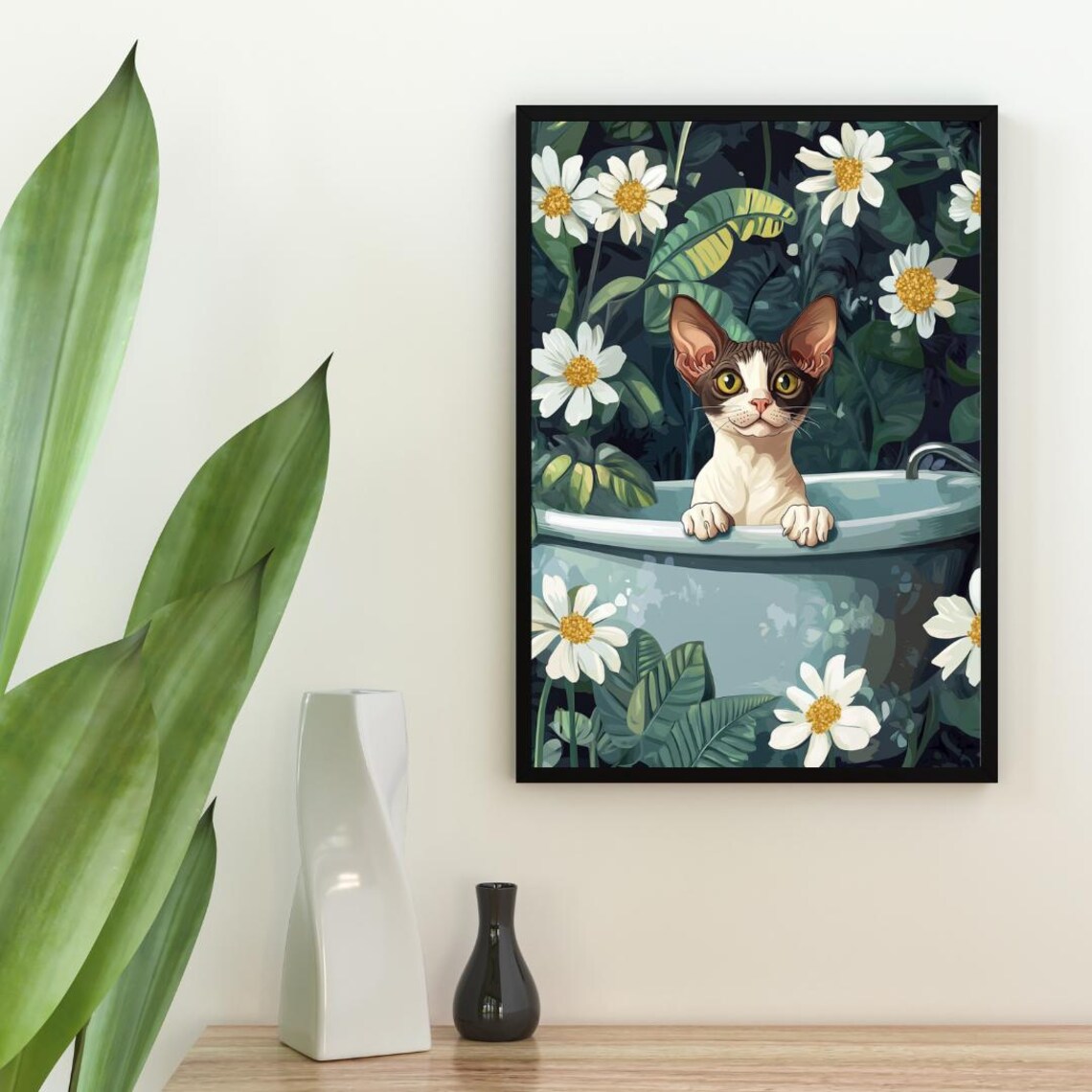 Cornish Rex In Bathtub Funny Cat Bathroom Art Print - Image 2