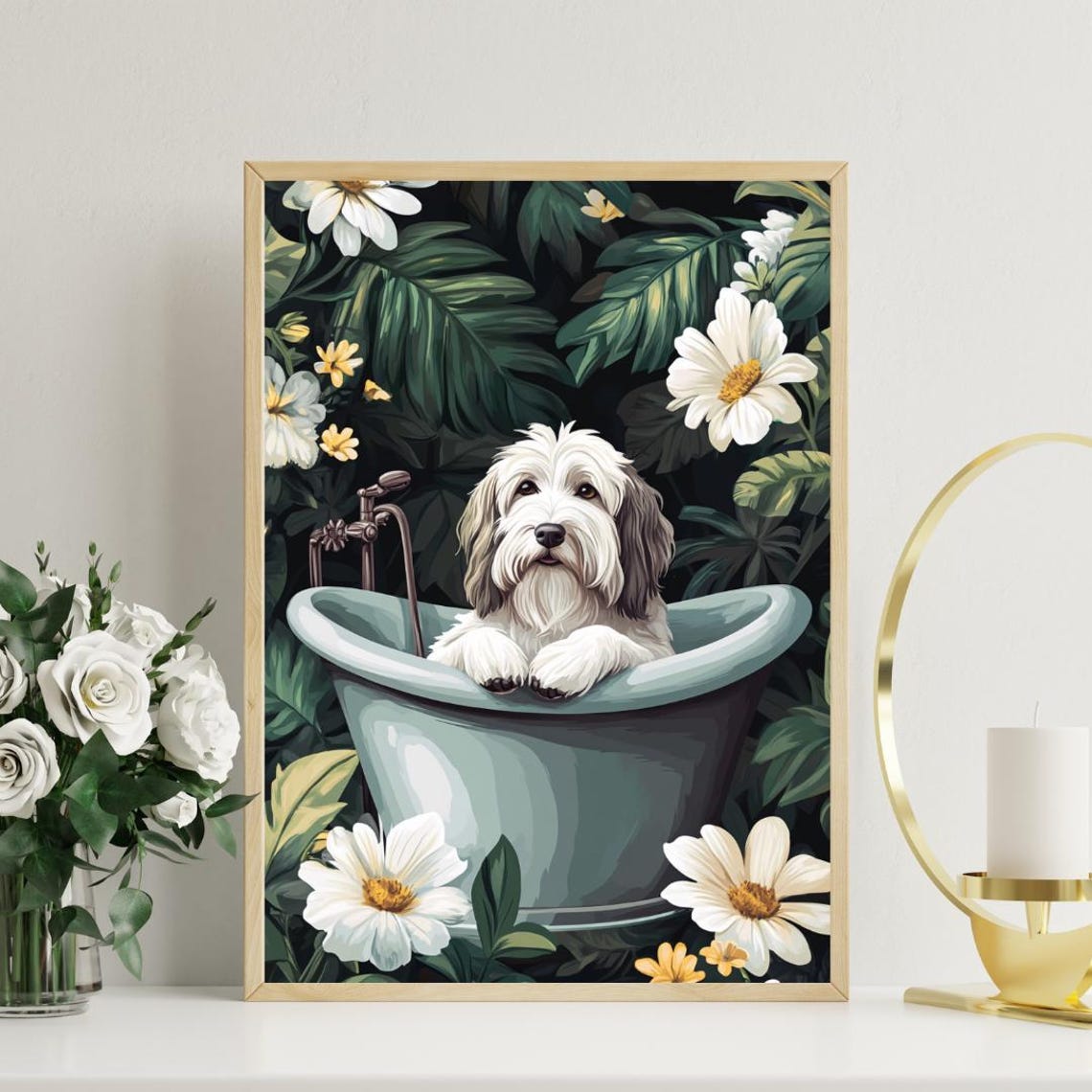 Old English Sheepdog In Bathtub Poster Funny Dog Poster Old English Sheepdog Bathroom Print Old English Sheepdog Bath Poster Dog Wall Art - Image 3