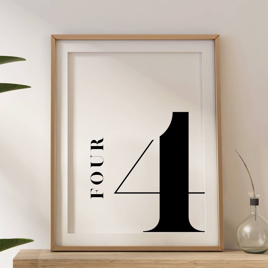 Number 4 Monogram Art Print, Birthday Table Number
